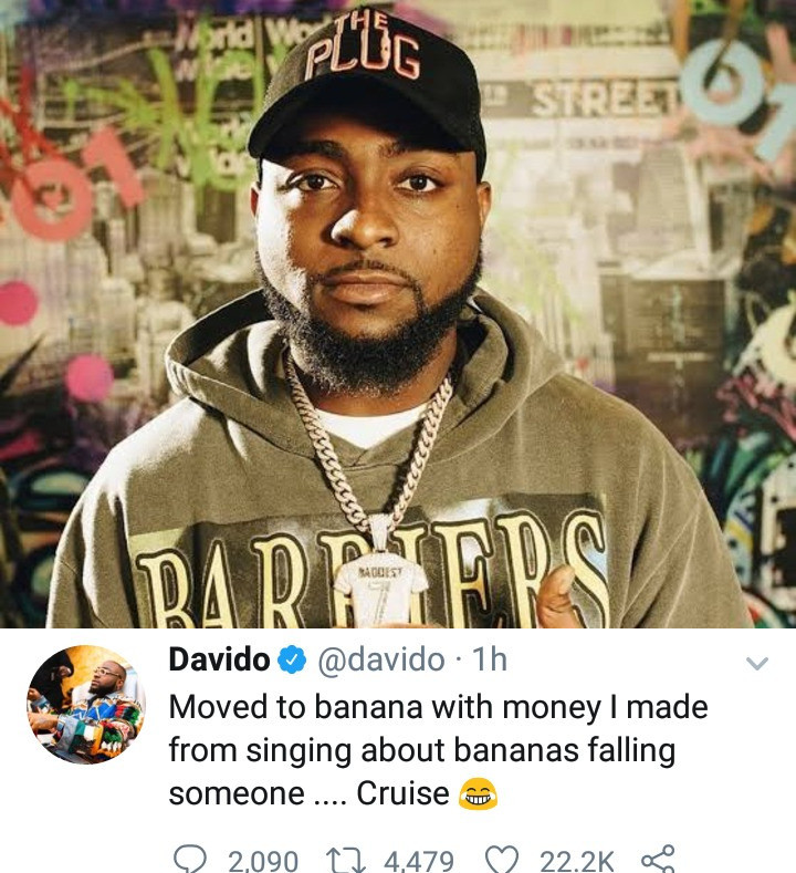 “I moved to banana with money I made from singing about bananas falling on someone” Davido says after he got a house in Banana Island